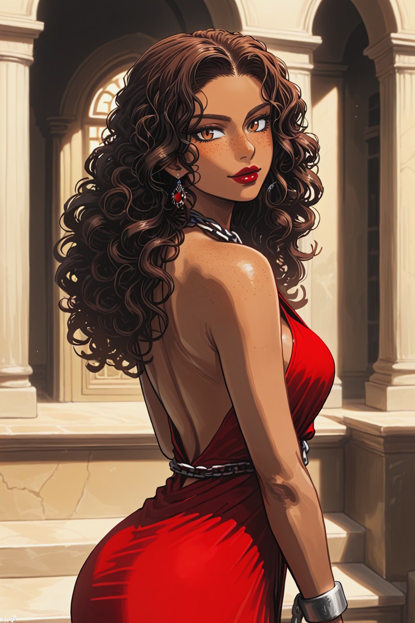 Erotic Photoshoot, 25+, Crimson Red Lipstick Hentai AI Porn