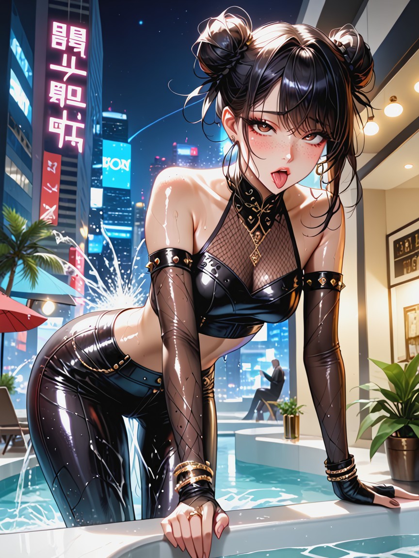 Bending Over, Maximum Slut, Luxurious Purple Metallic Jewellery Luxurious Metallic Bracelets And Knuckle Rings Hentai AI Porn