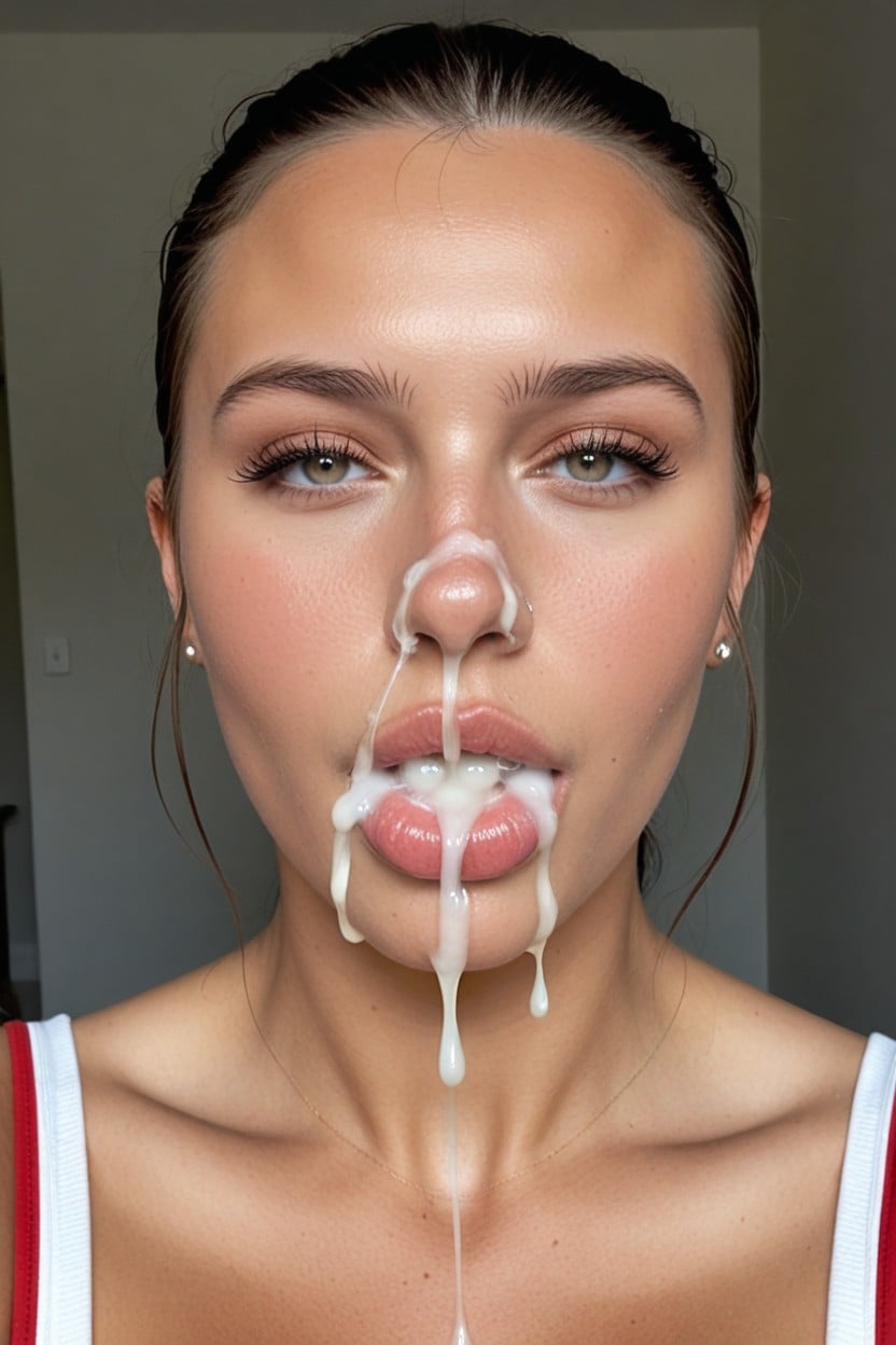 Cum Flowing Out Of Mouth, Grinning, Cum On Nose AI Porn