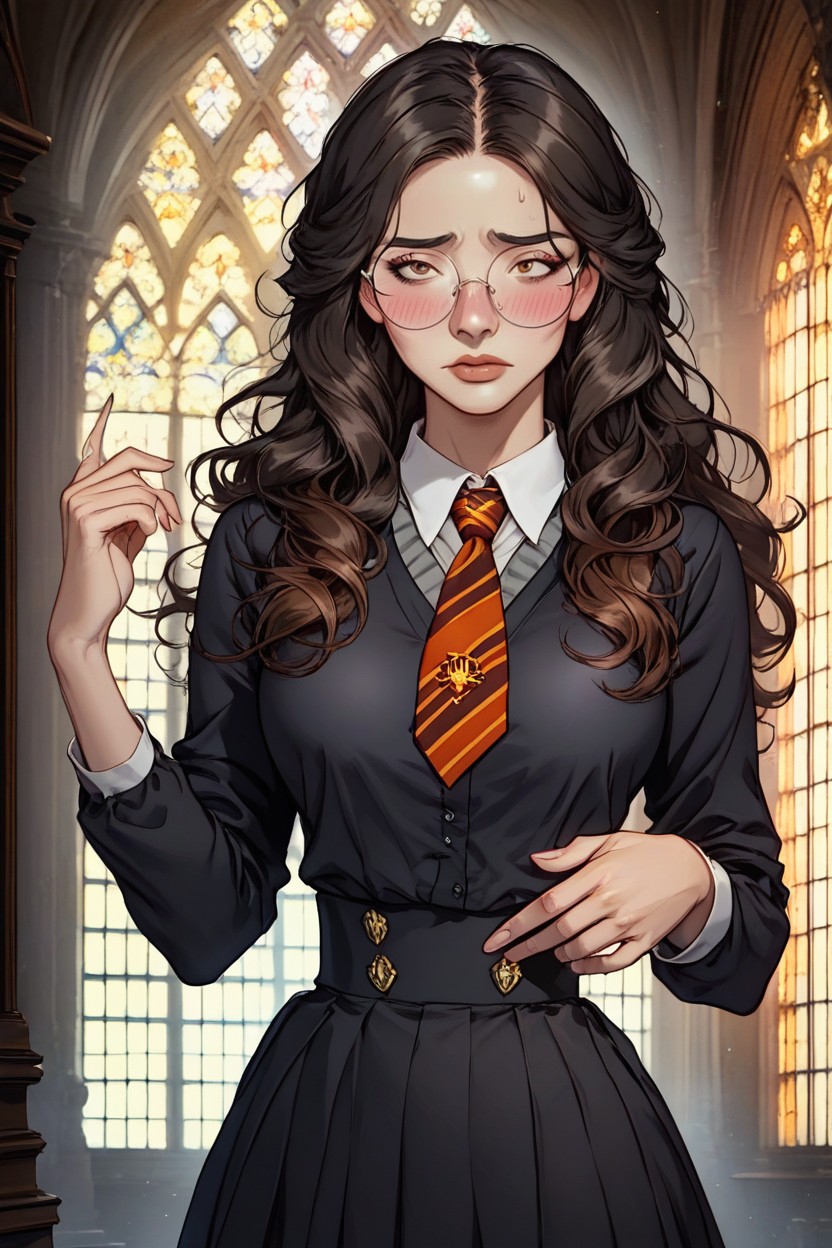 Hyper Detailed Face, Harry Potter Face, Wearing Black Hogwarts Uniform AI Porn