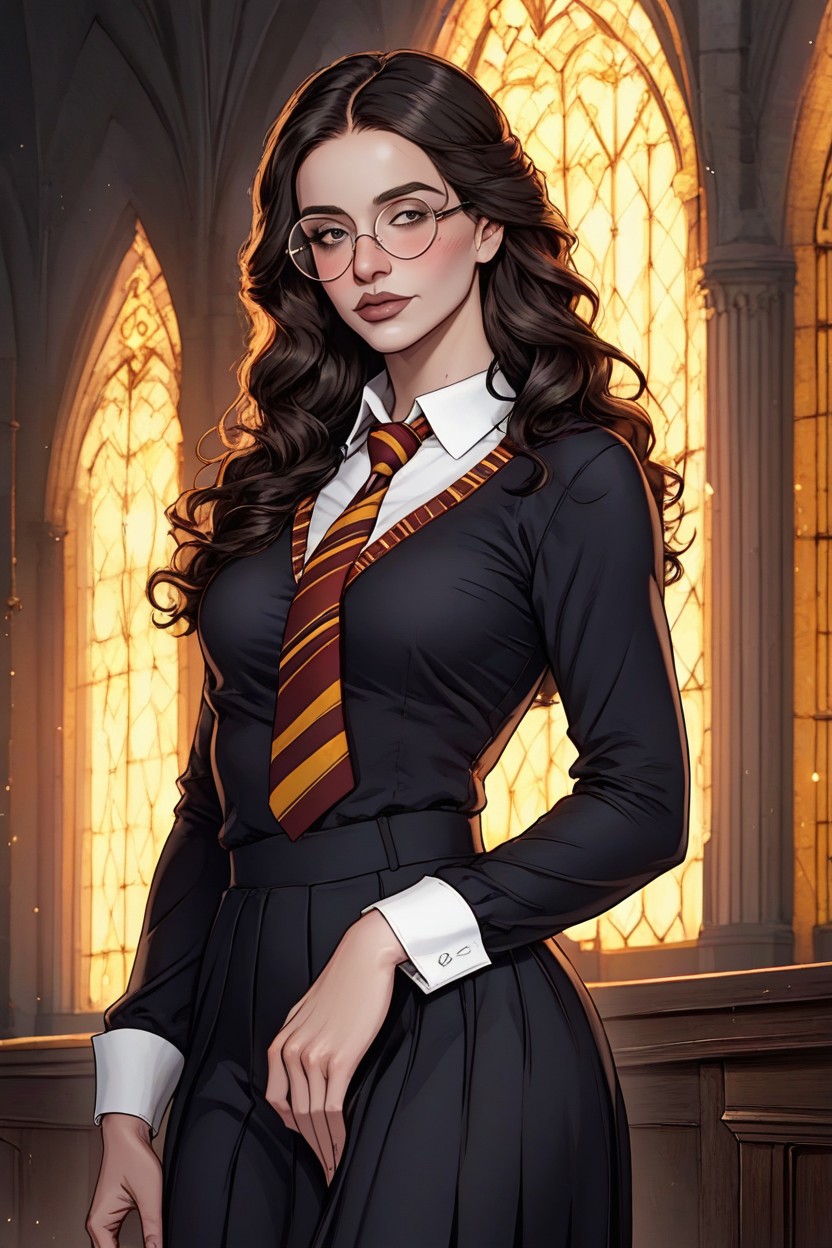 Black Outfit, Female Harry Potter, Round Face AI Porn