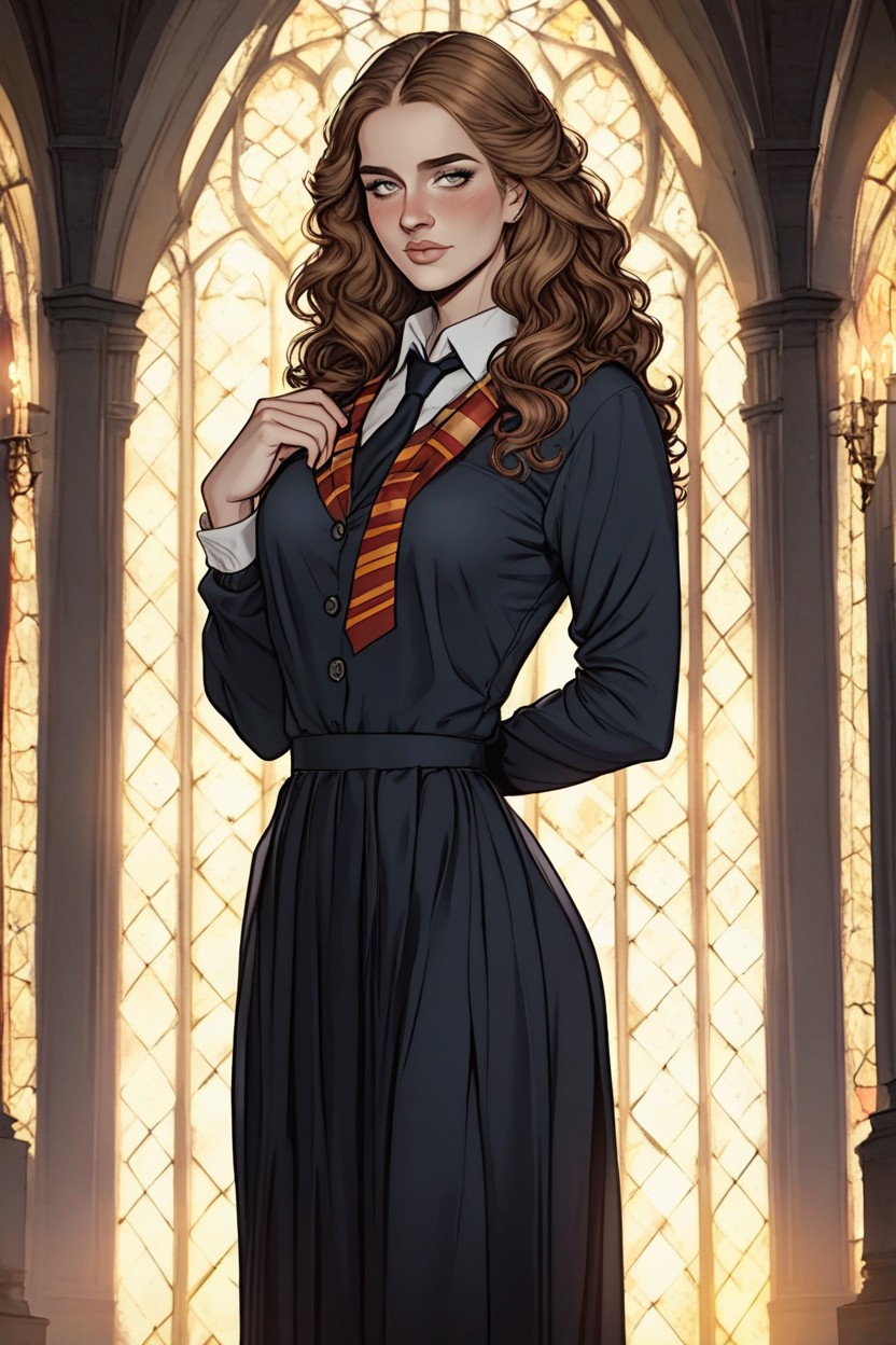 Uniform Skirt, Small Breasts, Palace Background AI Porn