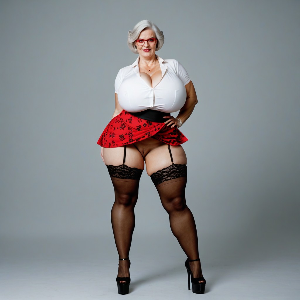 Very Short Hair, Black Lace Stockings, Full Body AI Porn