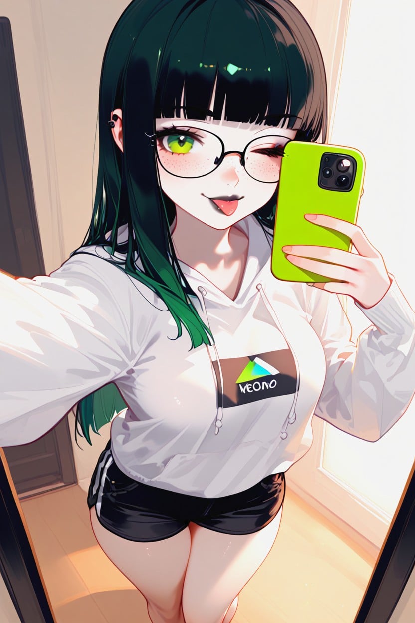 Rounded Face, Looking At A Phone, Blush Hentai AI Porn