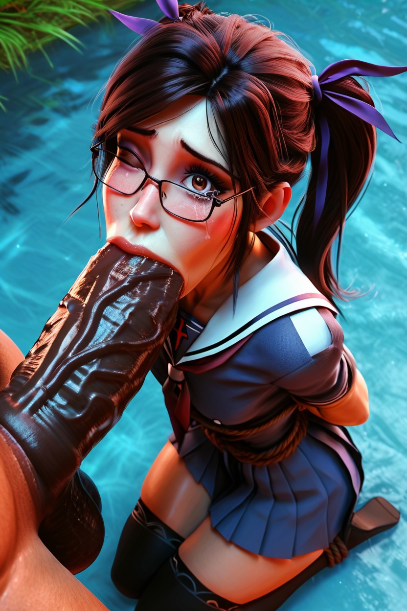 High Twintails Hair, Woman Deepthroat Batman, Dark Brown Eyes AI Porn