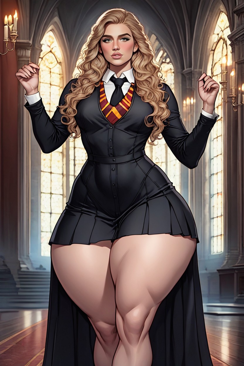 Frilly Uniform, Soft Blush, Black Outfit AI Porn
