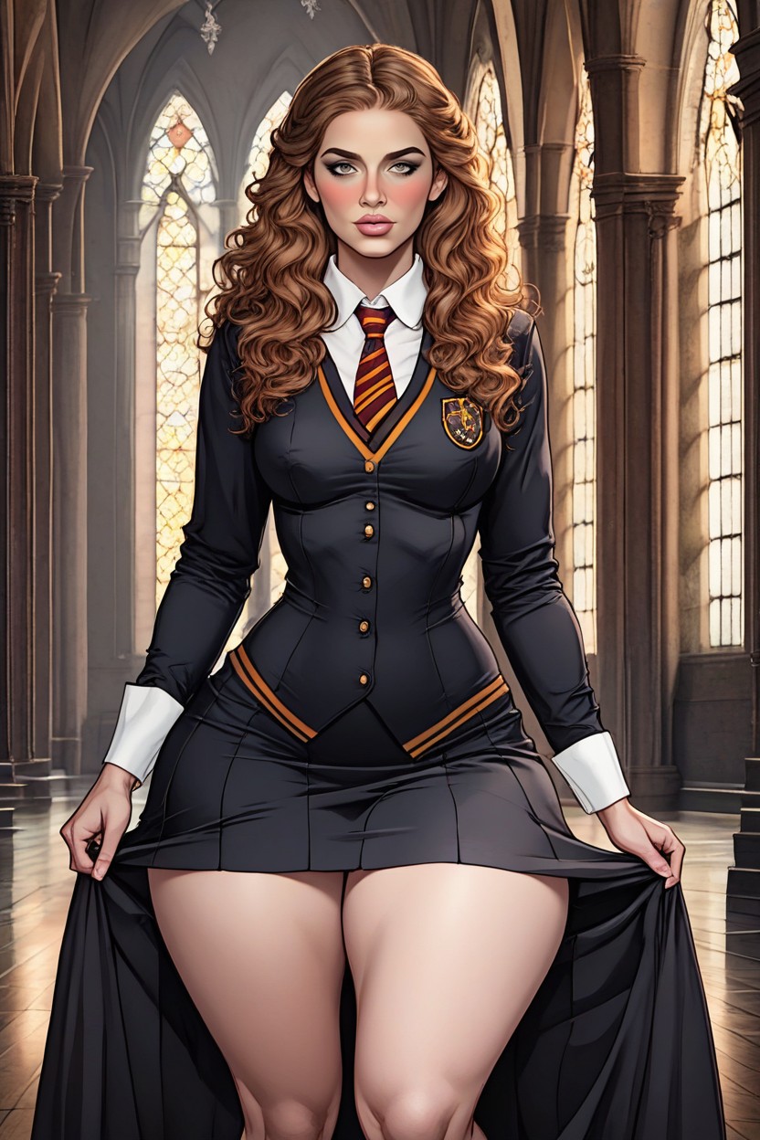 Fully Covered, Small Breasts, Soft Hermoine Granger Face AI Porn