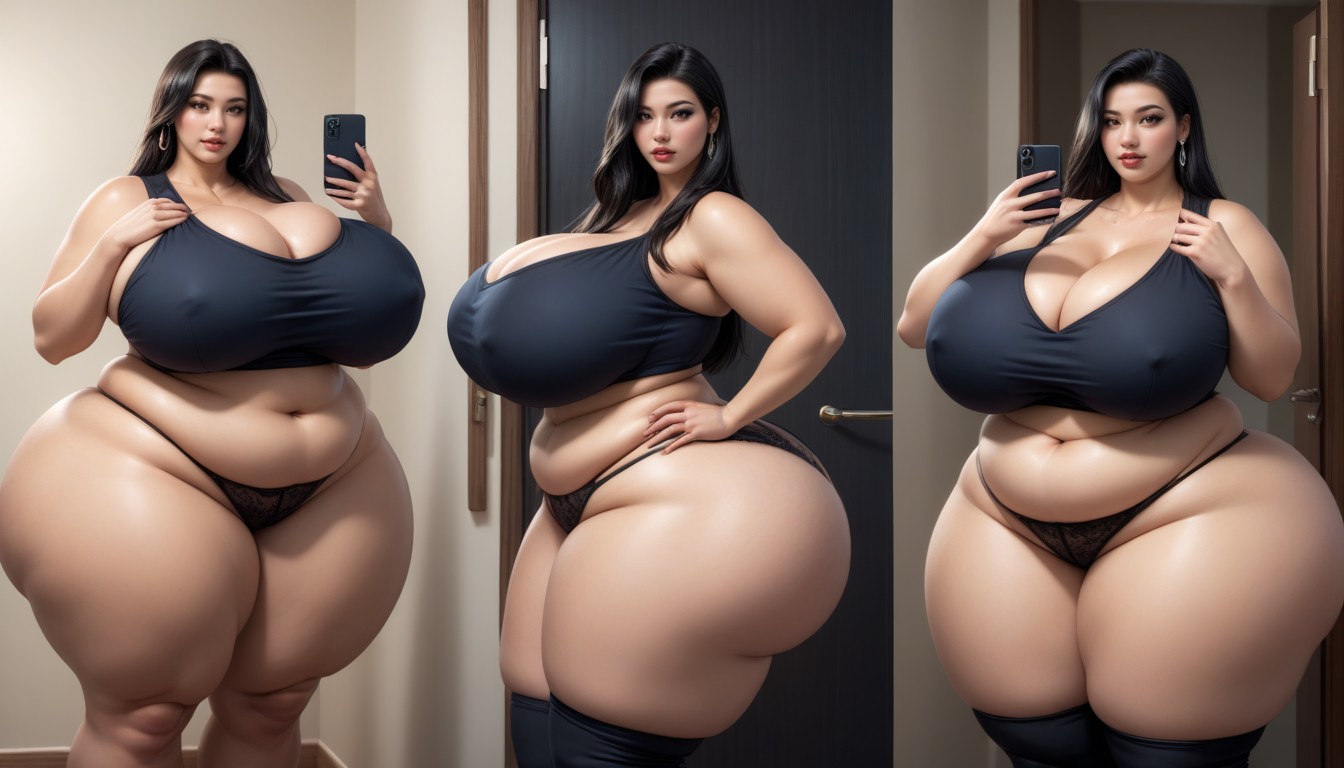 Hyper Fat Thick Curvy Fuller Figured Asian American College Woman, Escote, Múltiples Vistas Porno BBW IA