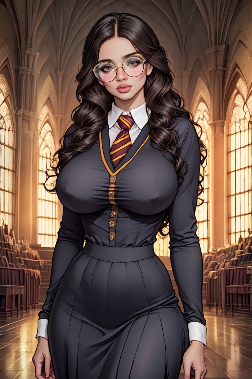 Wearing Black Hogwarts Uniform, Hyper Detailed Face, No Skin Showing AI Porn