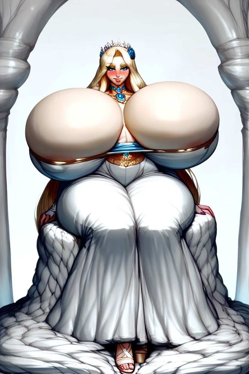 Hyper Extreme Excessive Colossal Natural Breasts, 18+, Long Straight Natural Blonde Hair AI Porn
