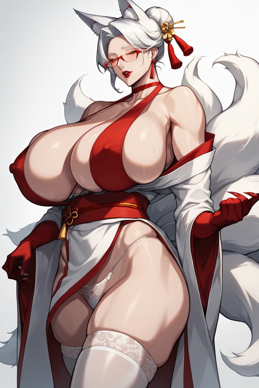 Simple Background, Cold Look, Multiple Tail Hentai AI Porn
