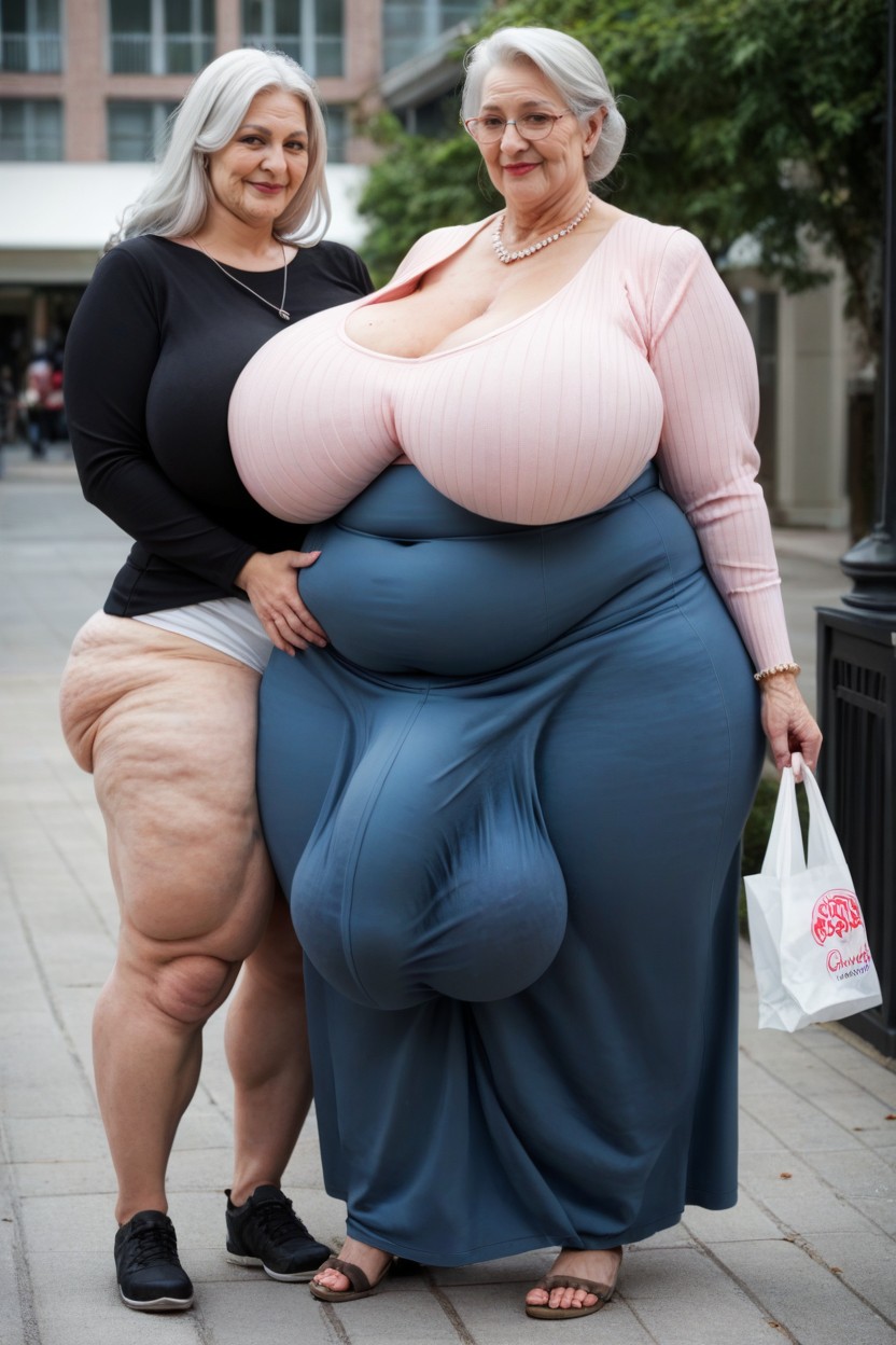 Big Belly, Standing, Detailed Parking Lot Outside Building AI Porn