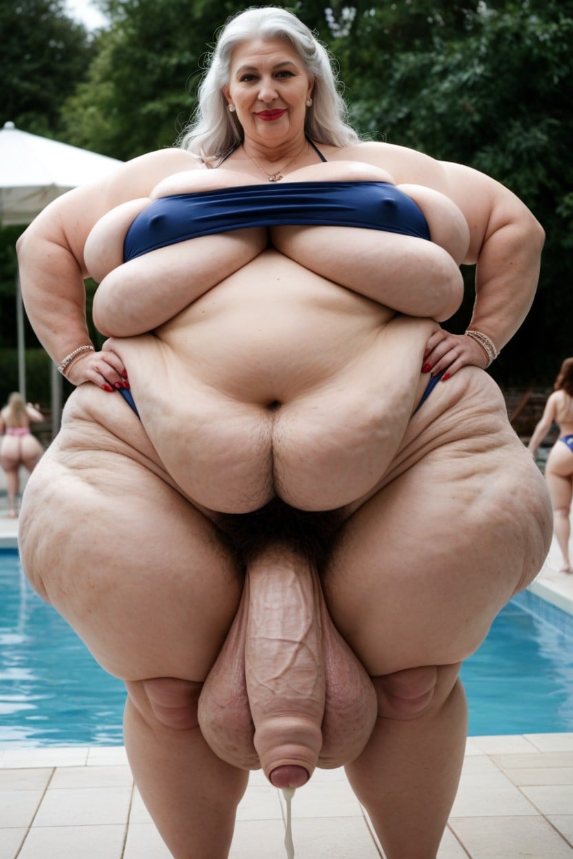 Extremely Wide Hips, Disgusting Bikini, Standing Next To Another Woman AI Porn