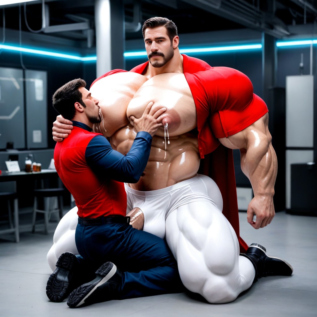 Red Super Hero Boots, Oversized Muscles, Rough Grope AI Gay Porn