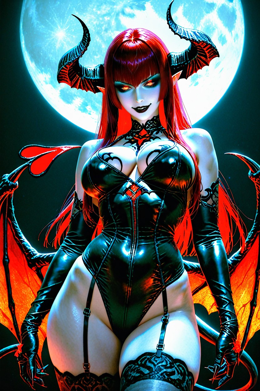 Skinny, Plain Black Background, Moon AI Porn