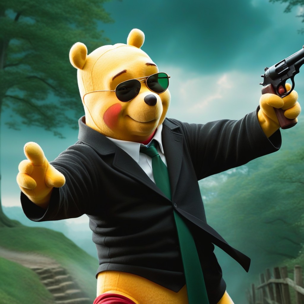 A Bullet In The Air Flying Towards Winnie The Pooh, Cosplay, Diagonal Side View AI Porn