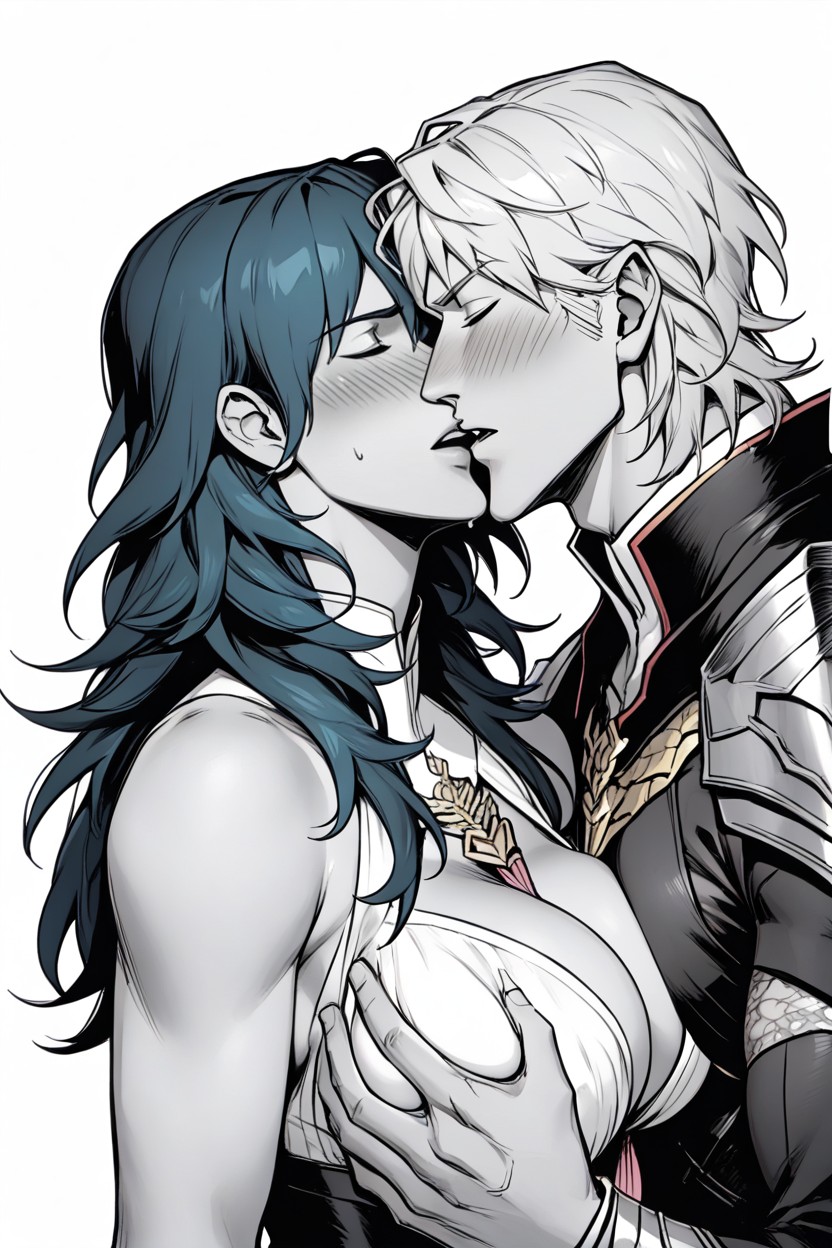 Bust Shot, Mans Head Between Byleths Breasts, Bust Shot Hentai AI Porn