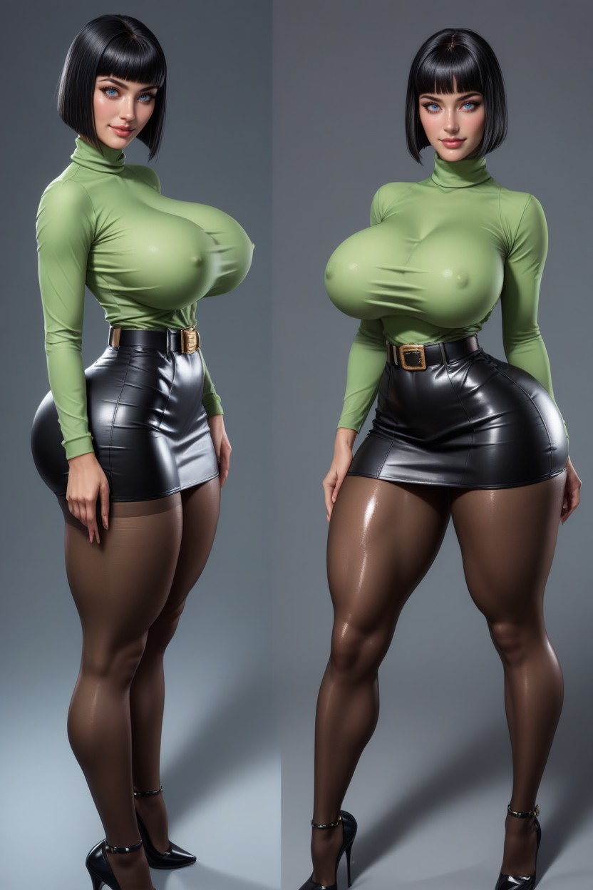 Thick Legs, Multiple Views, Blunt Bob Haircut AI Porn