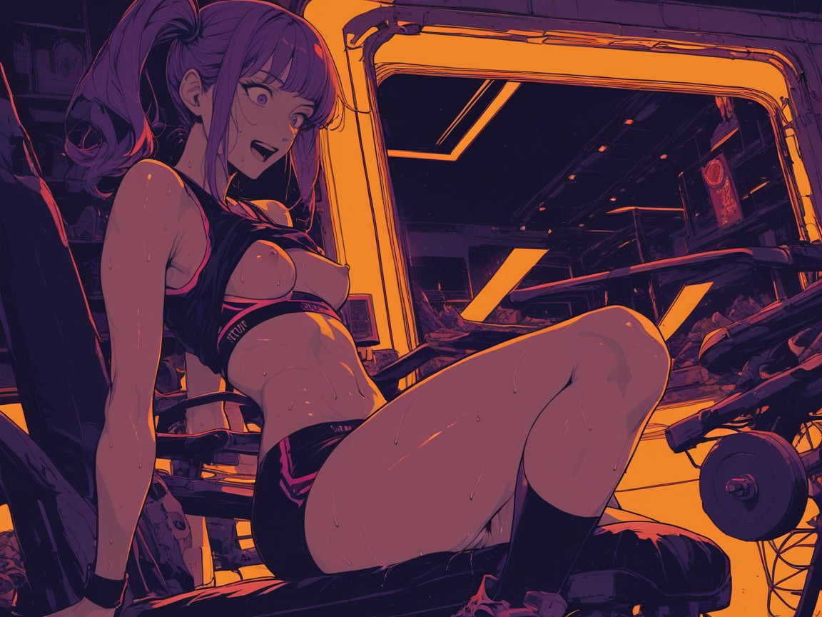 Mostly Neon Orange, Thick Thighs, Workout Out Gym Hentai AI Porn