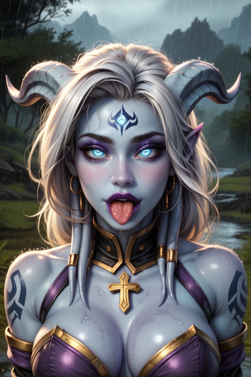Blue Eyes, Purple Makeup, Female Draenei AI Porn