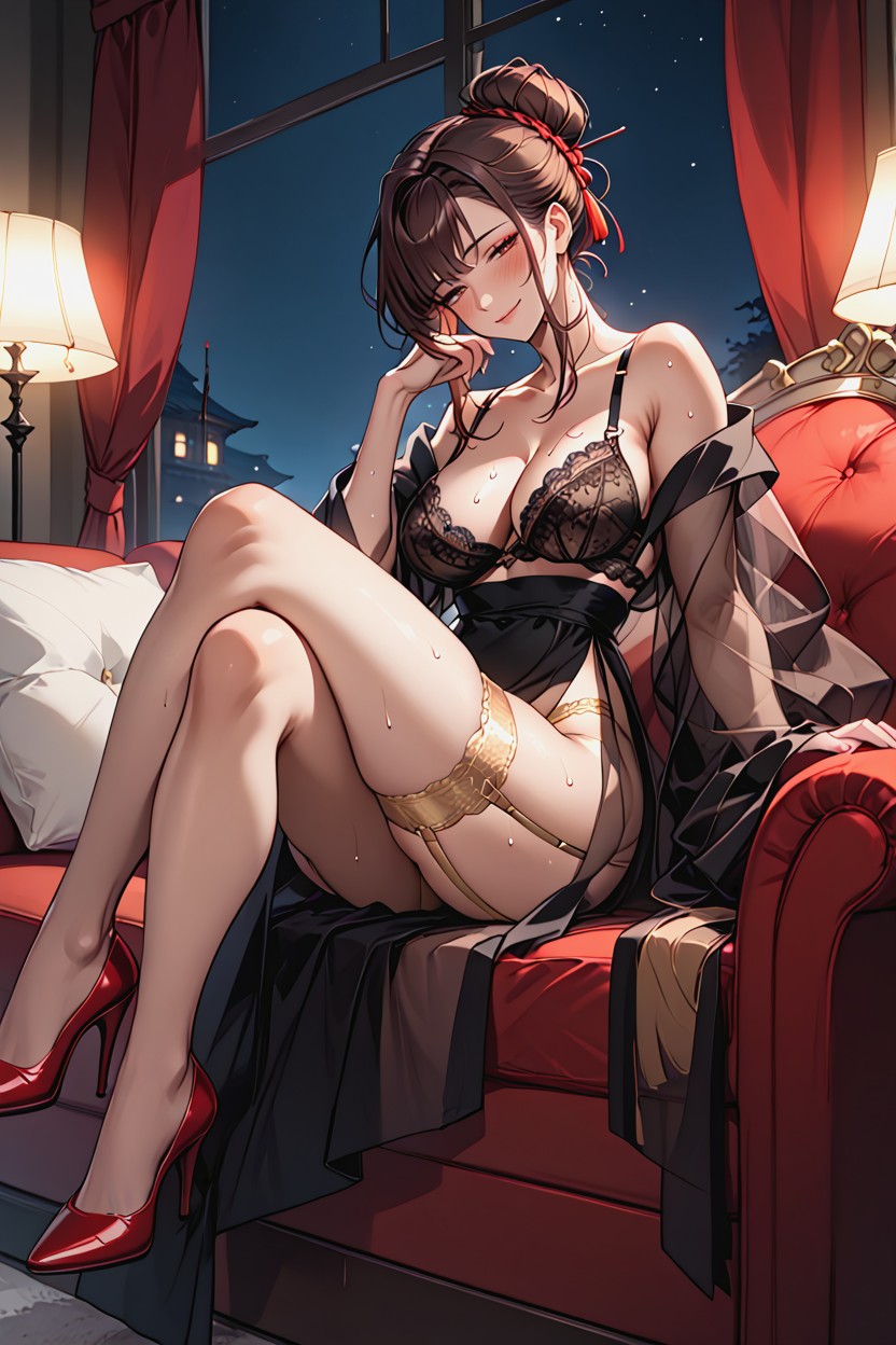 Open Robe, Night Time, Sweaty Hentai AI Porn