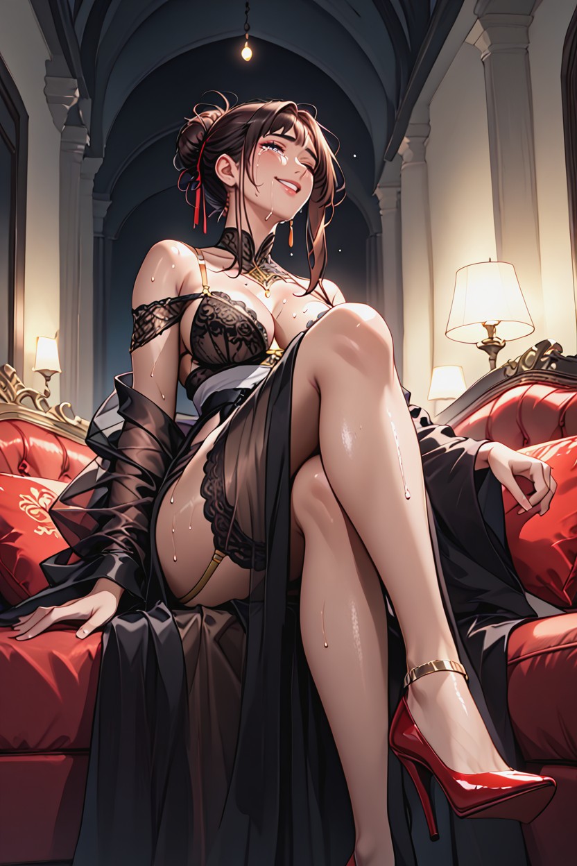 Sexy Black Robe, See Through Robe, Dark Room Hentai AI Porn