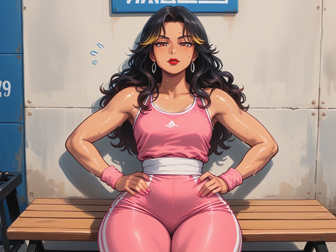 Pink Nails, Arms Crossed, Mirror Wall In Background Hentai AI Porn