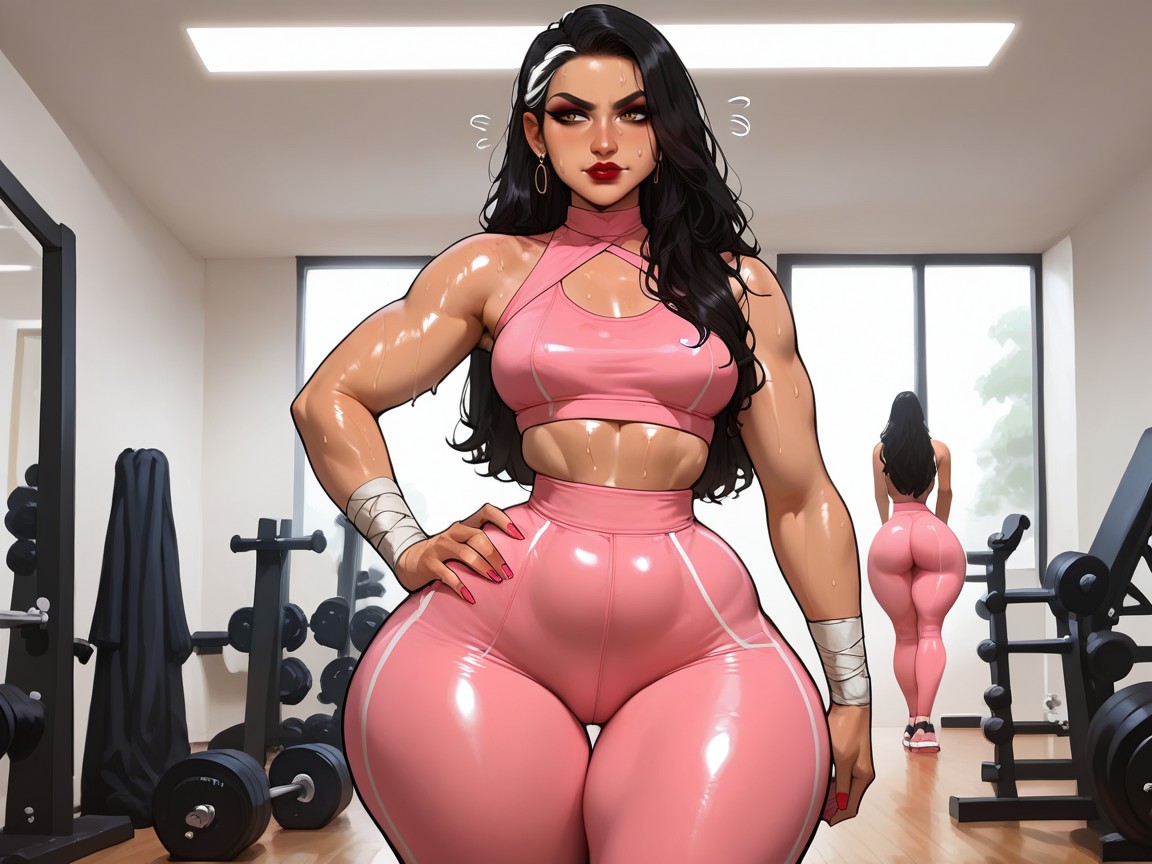 Sweat Highlights, High Breasts, Personal Trainer Latina AI Porn
