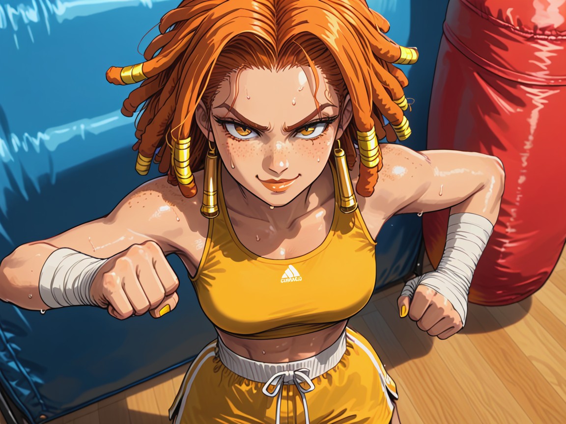 Dread Locks, Woman Punching Heavy Bag, Close Up Hentai AI Porn