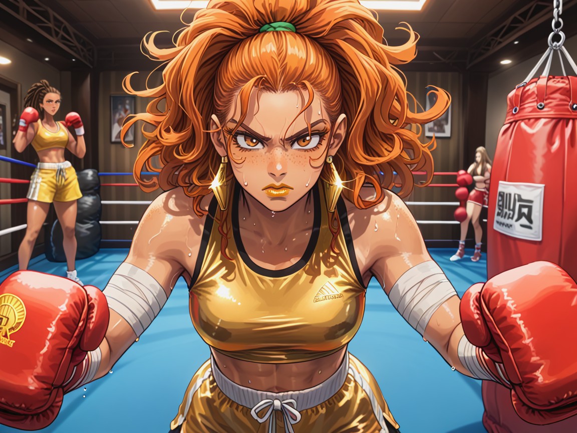 Gym Location, 18+, Gold Silk Sports Top Hentai AI Porn