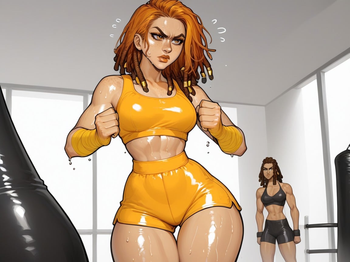 Sweaty, Action Shot, Rounded Shoulders Latina AI Porn