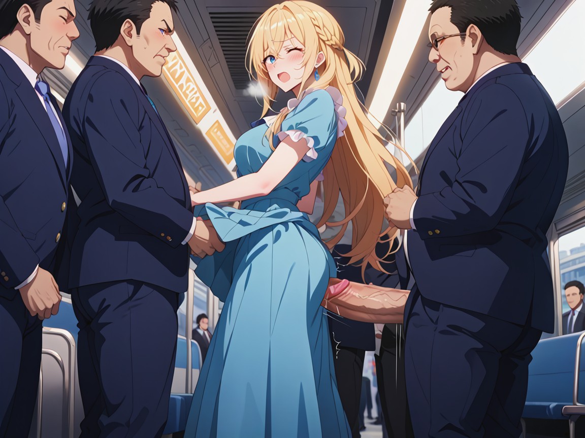 Crowd Men Tightly Surrounded, Train Jam Packed, Wet Pussy Hentai AI Porn