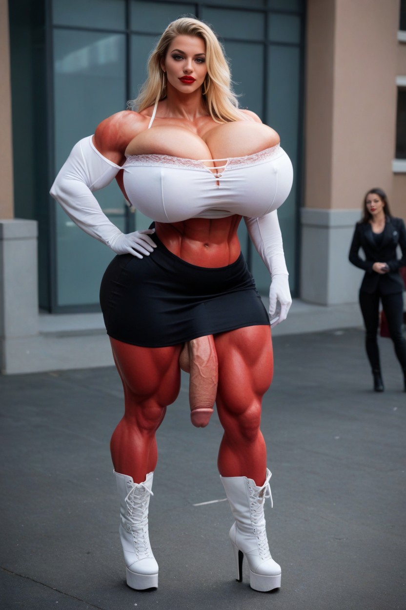 Gigantic Thigh Muscles, Messy Hair, Hourglass Figure Shemale AI Porn