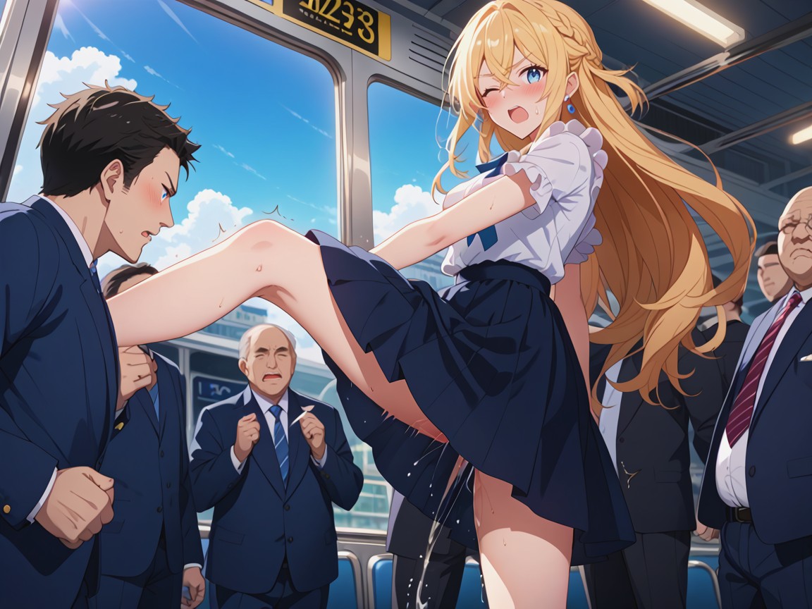 Jumping Kick, White Frilled Blouse, Lifting Body Hentai AI Porn