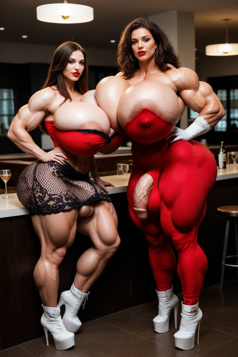 Fishnets, Extremely Muscular, 2 People Shemale AI Porn