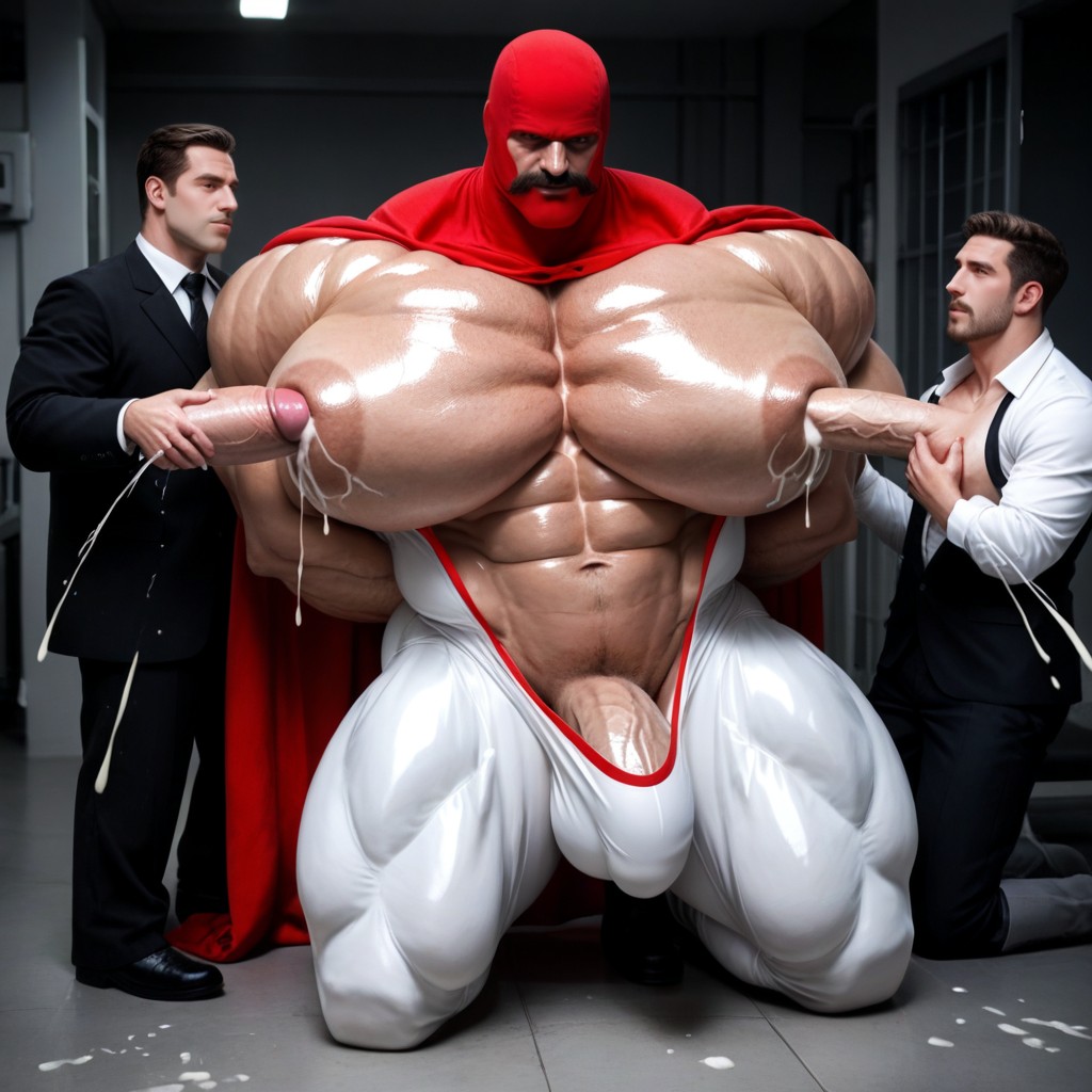 Erect Gigantic Penis, Man Hyper Squishing Milk Man's Boobs, Oversized Muscles AI Gay Porn