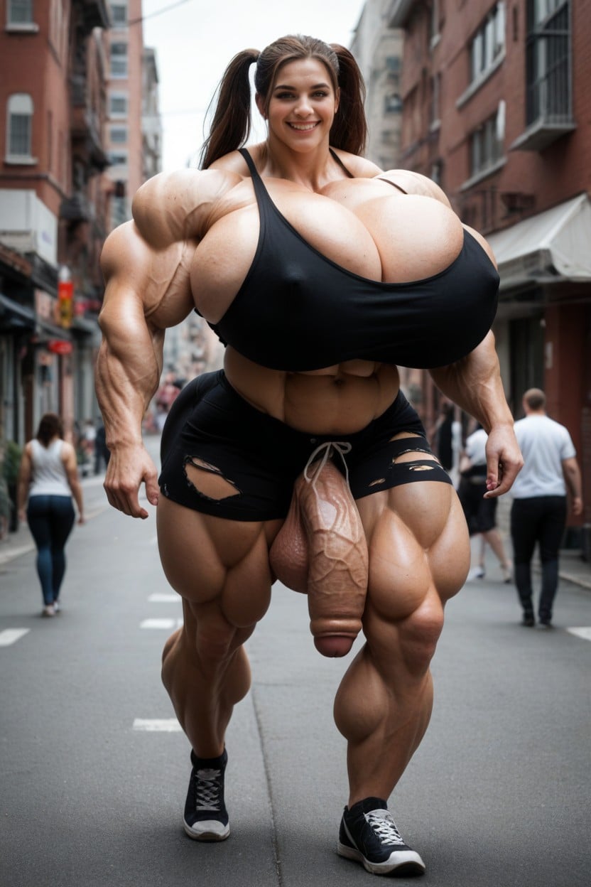 Hyper Huge Muscles, Giantess Futanari, Gigantic Abs Shemale AI Porn