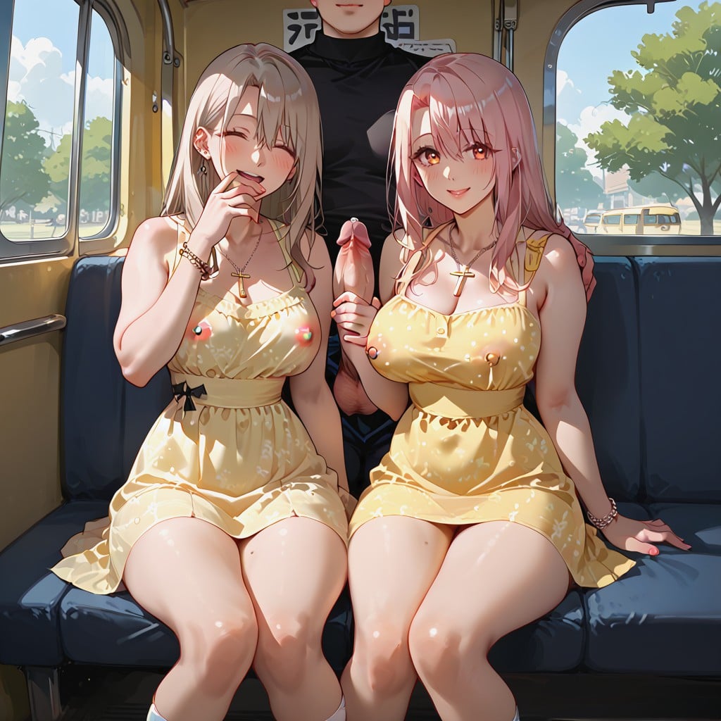 Handjob, Lots Of People Around, In Bus Hentai AI Porn