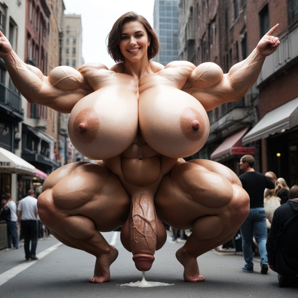 Laughing, Gigantic Pectoralis Major, Gigantic Scalene Shemale AI Porn