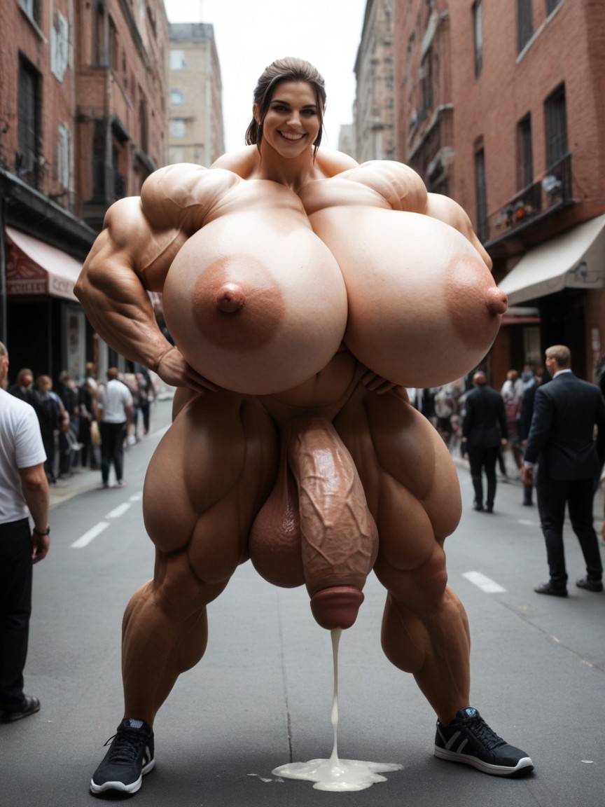 Bottom Up View, Gigantic Serratus Anterior, Walking On The Street Shemale AI Porn