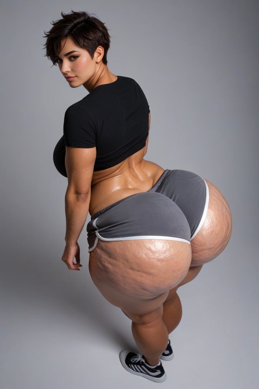 Huge Thighs, Extremely Large Ass, Plain T Shirt AI Porn