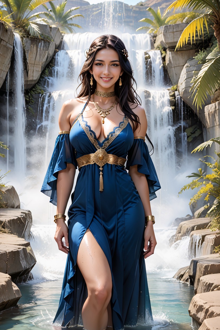 Perfect Face, Very Big Happy Smile, Sleevless Dress AI Porn