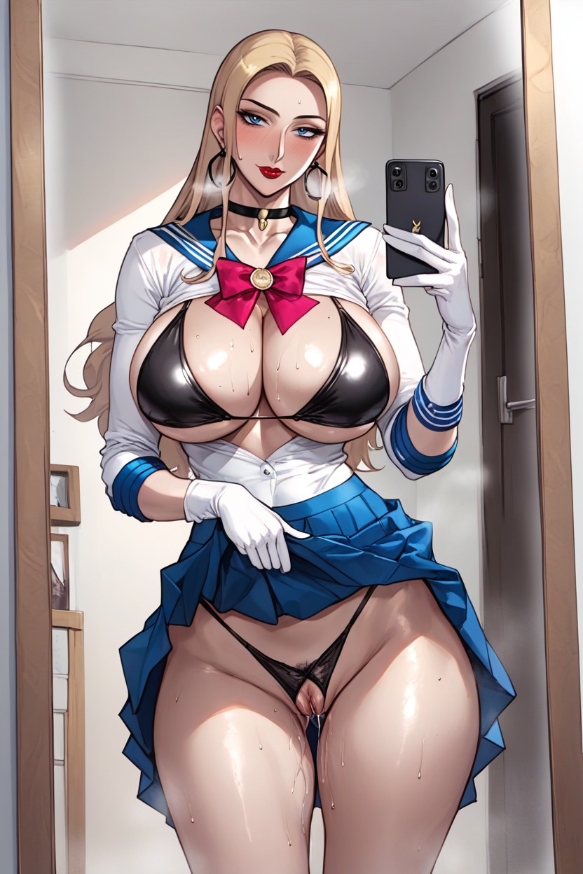 Oiled Skin, Blone Hair, Lifting Skirt Hentai AI Porn