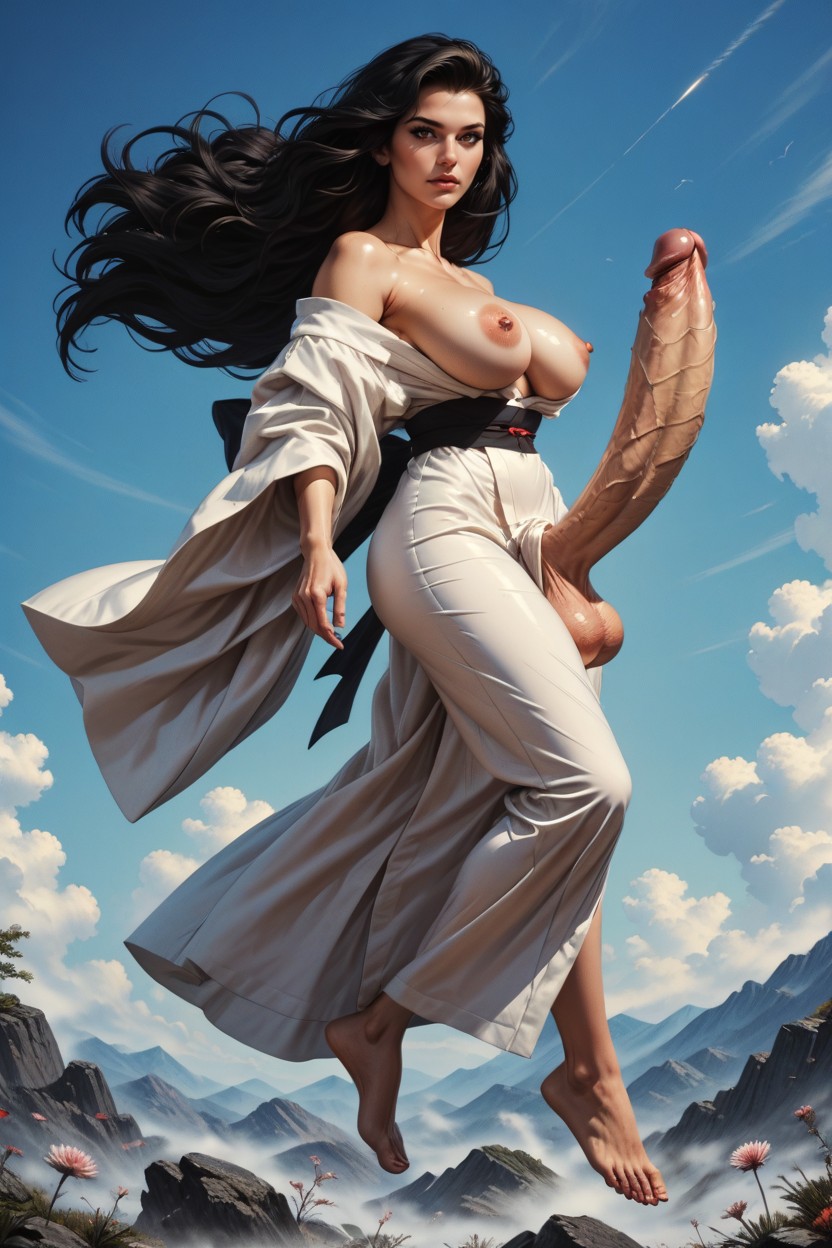 Long Length, Black Hair, Full Body Shemale AI Porn