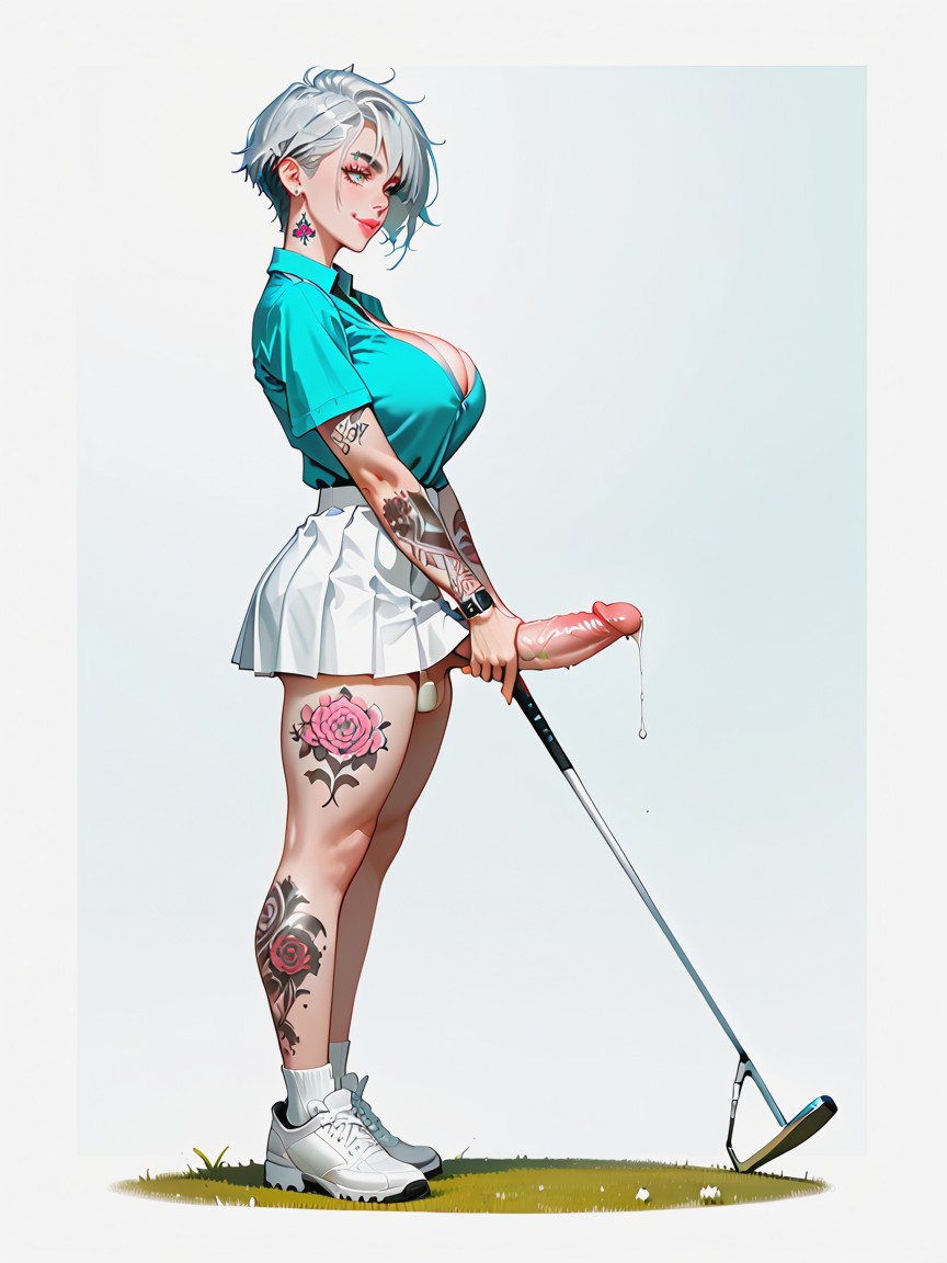 Side View, Golf Resort, Anime Style Shemale AI Porn