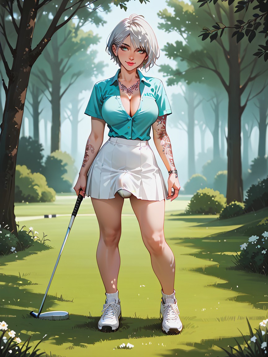 Golf Course, Smiling, Penis Bulge Shemale AI Porn
