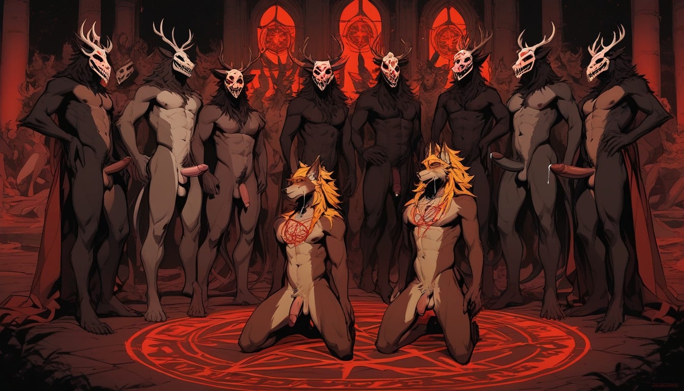Group Ritual Initiation, Gay, Full Body Furry AI Porn