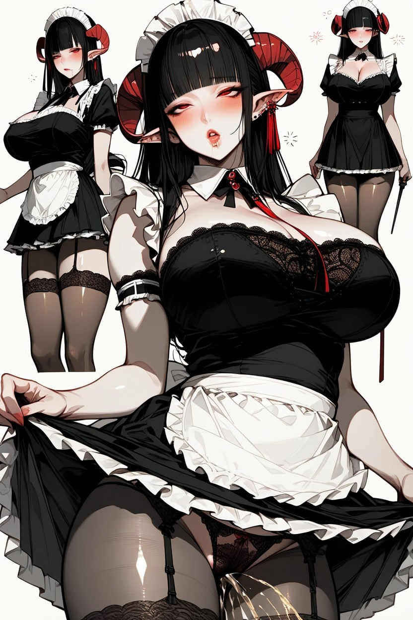 Hand Lifting Skirt, Front View, White Background Hentai AI Porn
