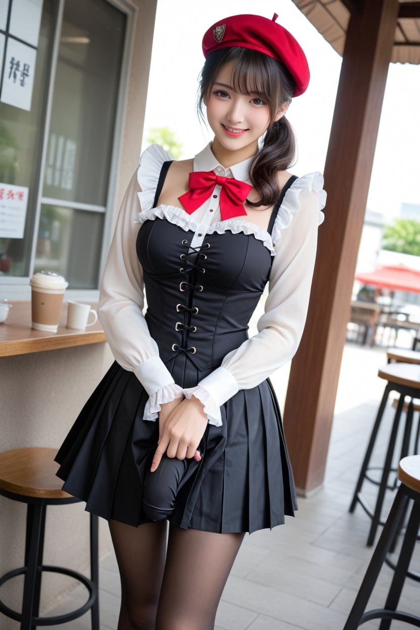Black Moist Eyes, Legs Together, Standing Asiatischer KI Porno
