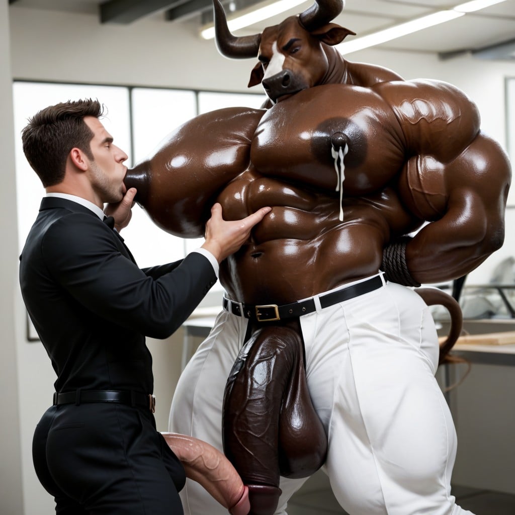 Cattle Furry's Arms Tied Behind Back, Anthro, Erect Gigantic Penis AI Gay Porn